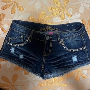 Almost Famous Blue Jean Shorts with Distressed Details
